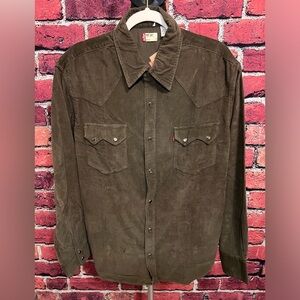 NWT Levis Long Sleeve Sawtooth Pearl Snap Mens Large Brown Corduroy Shirt